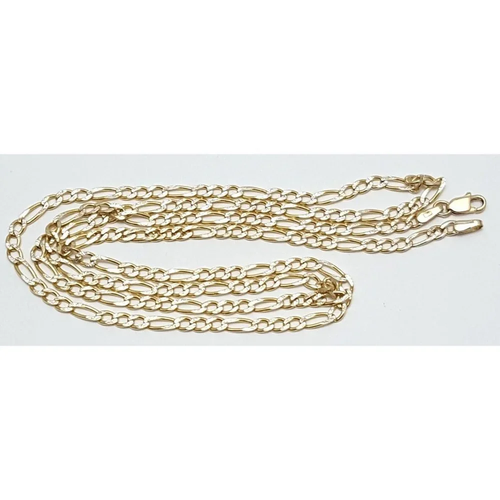 14K Two Tone Multi Color Gold Diamond Cut Figaro Link Chain Necklace 25.25
